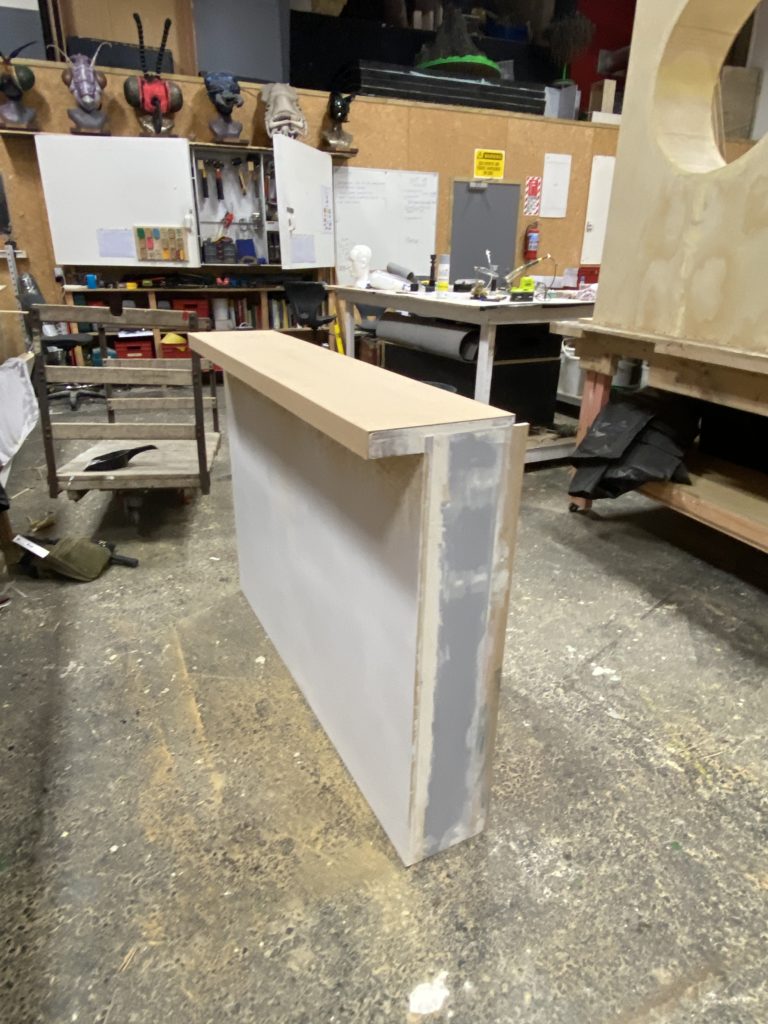 Bench getting smoothed with MDF